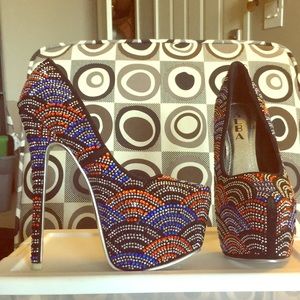 Sparkling red blue and silver heels